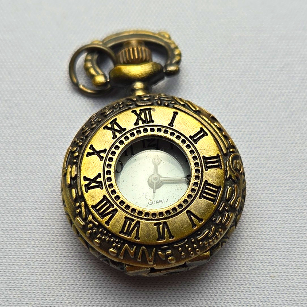 Brass Full Hunter Quartz Pocket Watch Antique Finish White Dial Roman Numerals